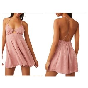 Intimately Free People Good Catch Rose Pink / Cream Satin Babydoll Slip - Medium